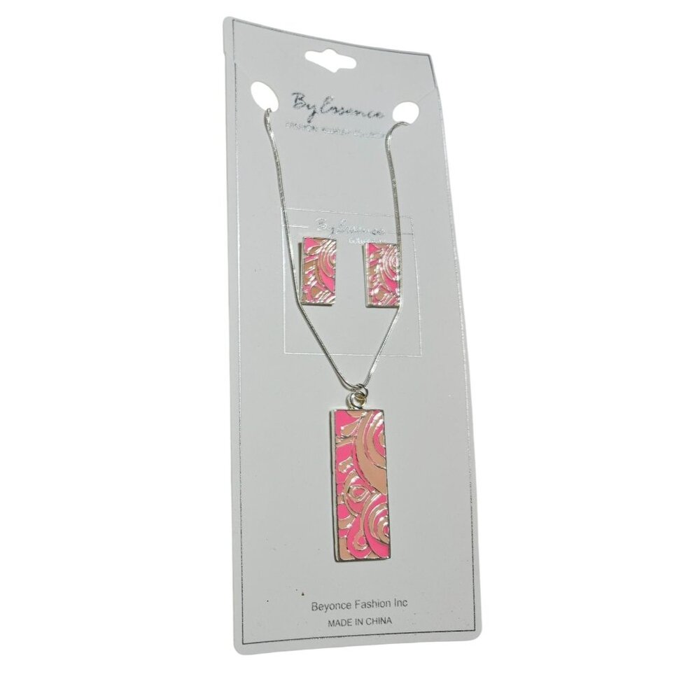 Beyonce Fashion Pink Gold Abstract Pendant Necklace Earring Set Jewelry Women